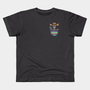 Colorful Mexican Skeleton Mariachi Pocket Serape Mexican holiday Kids T-Shirt